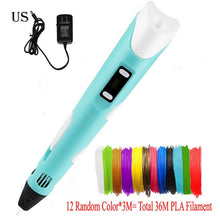 Load image into Gallery viewer, Dikale 3D Printing Pen 12V 3D Pen Pencil 3D Drawing Pen Stift PLA Filament For Kid Child Education Hobbies Toys Birthday Gifts